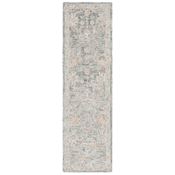 Metro 2 ft. x 12 ft. Teal/Green Abstract Ornate Floral Runner Rug
