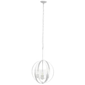 18 in. 3-Light White Modern Orb Adjustable Metal and Clear Glass Hanging Ceiling Pendant Light