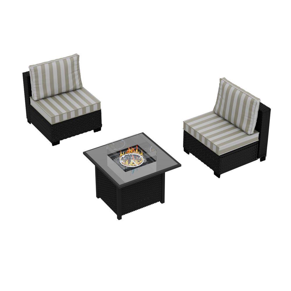 2-Piece Wicker Outdoor Patio Conversation Sectional Seating Set with Middle Chairs and Striped Brown Cushions price history on PriceWatchPro