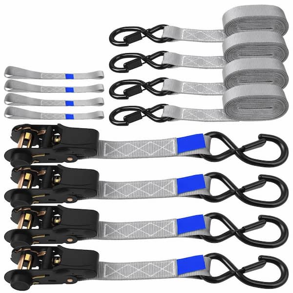 15 ft x 1 in S Hook Ratchet Tie Down Straps Medium Duty Fastener Style for Truck Trailer Motorcycle 4 Pack