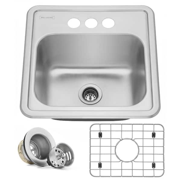 Miligore 22-Gauge Stainless Steel 15 in. Single Bowl Drop-In Bar Sink