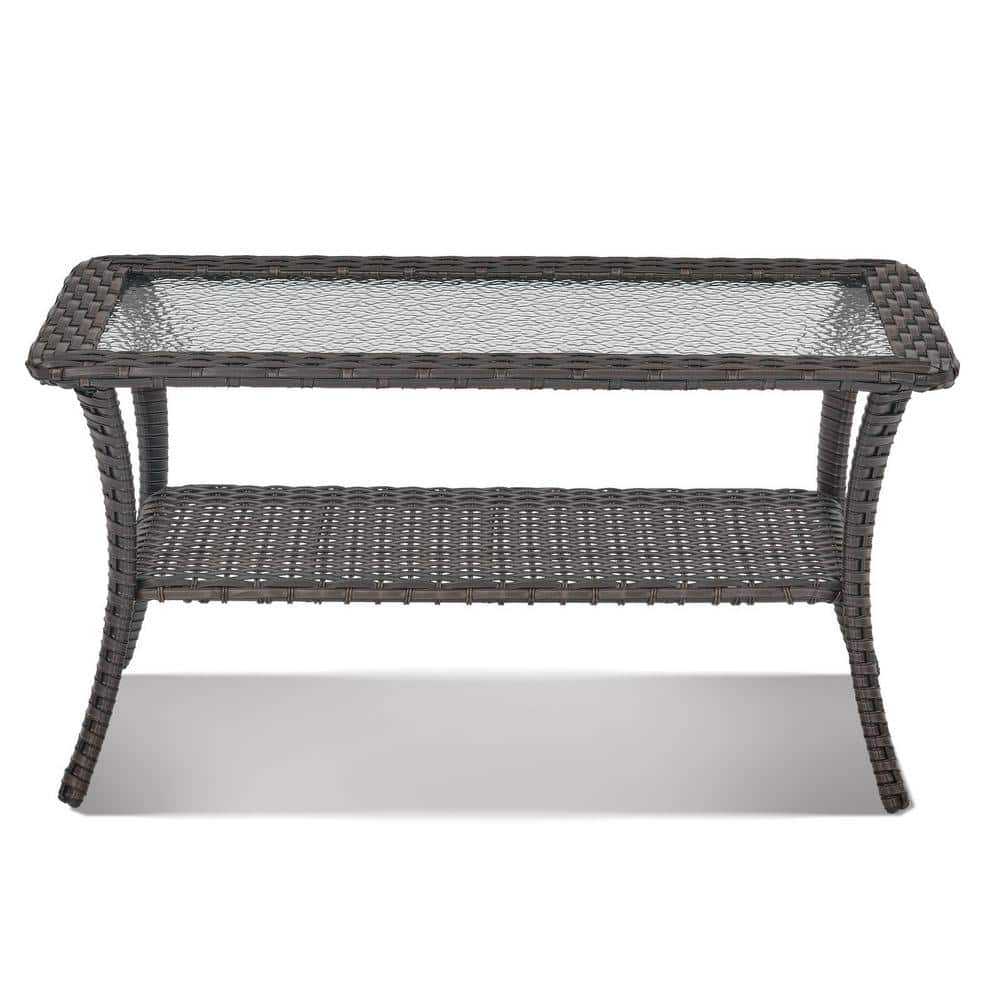 Carolina Brown Rectangular Wicker Outdoor Coffee Table with Glass Top