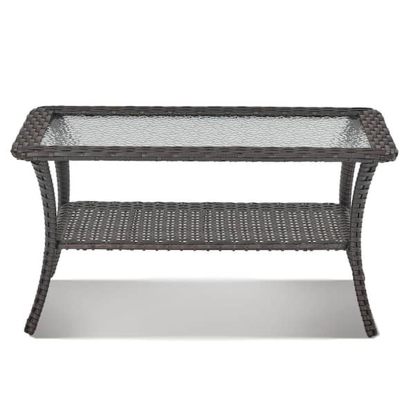 Gymojoy Carolina Brown Rectangle Wicker Outdoor Coffee Table