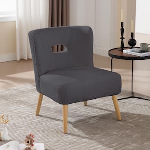 Grey Sherpa Upholstered Comfy Accent Side Chair Mid Century Modern Armchair for Living Room Bedroom