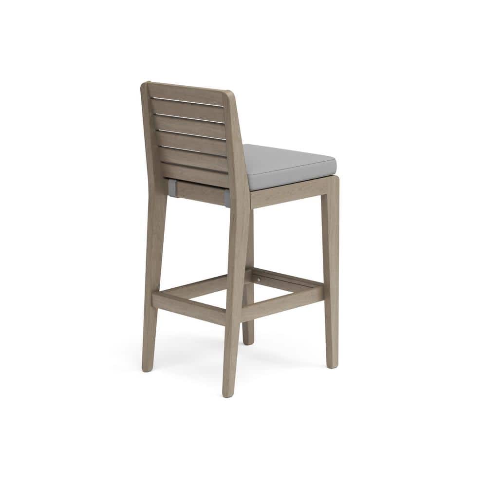 Sustain Gray Acacia Wood Outdoor Bar Stool with Cushion