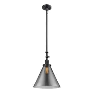 Cone 1-Light Matte Black Cone Pendant Light with Plated Smoke Glass Shade