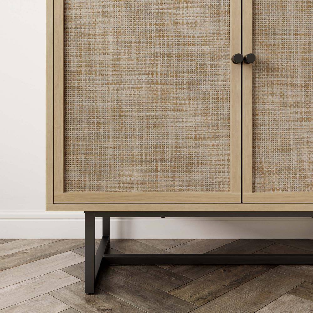 Light Oak and Matte Black Freestanding Cabinet with Adjustable Shelving
