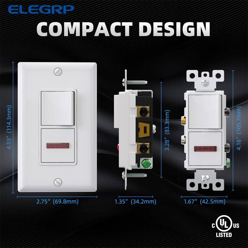 White Single Pole Rocker Light Switch with Pilot Light, 2-Pack