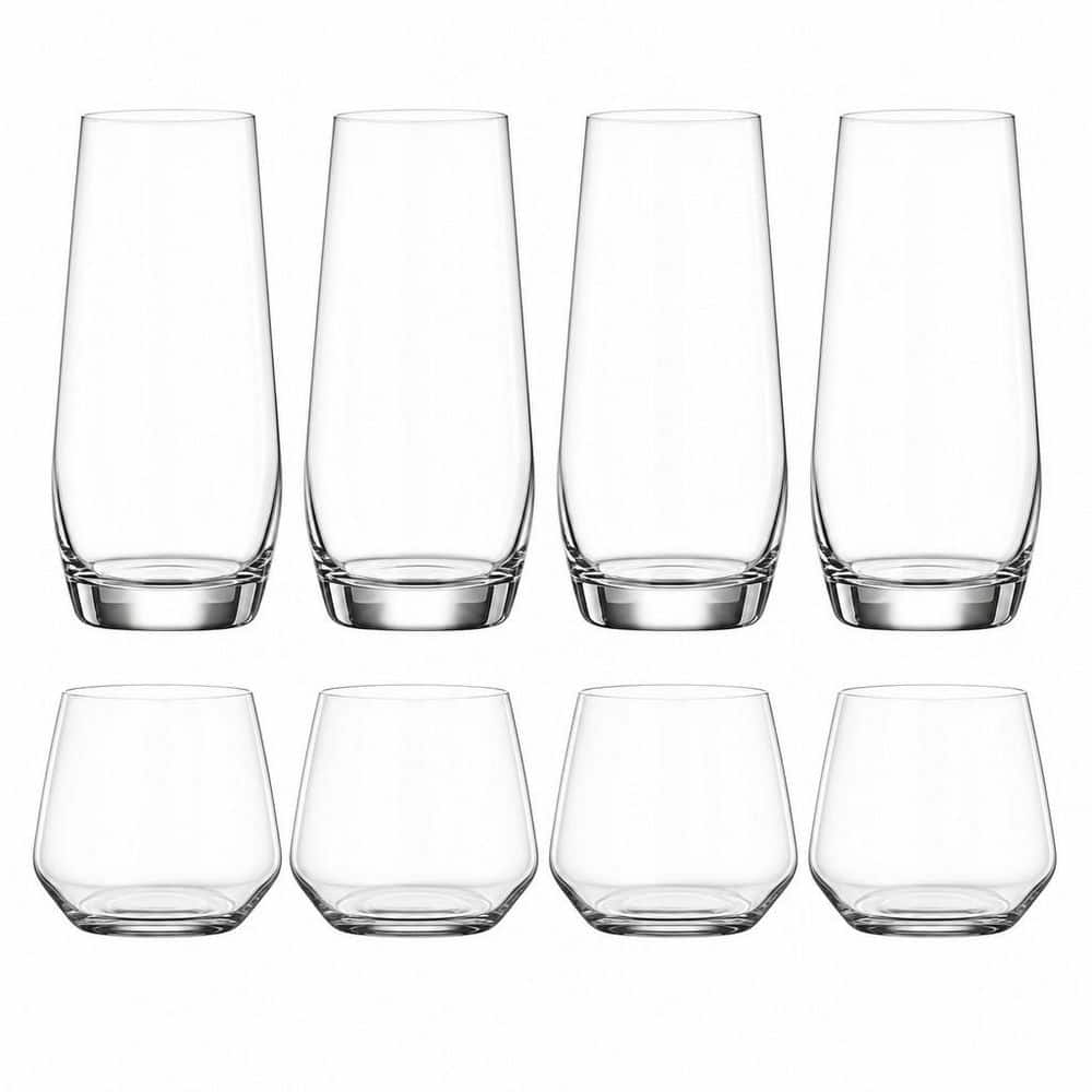 Numhew 18 oz. Tall Glass Cups and 13 oz. Short Stemless Wine Glasses Drinking Glasses Set (Set of 8), Highball Glasses E4C3A1Y2