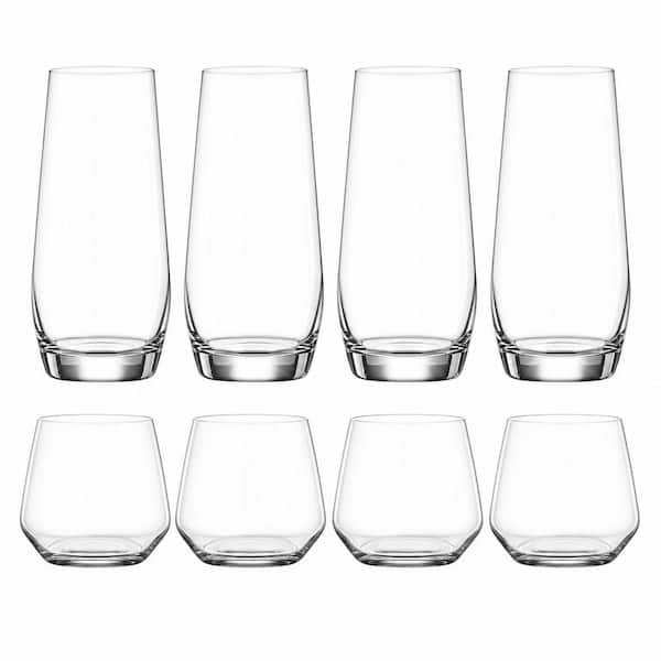 18 oz. Tall Glass Cups and 13 oz. Short Stemless Wine Glasses Drinking Glasses Set (Set of 8), Highball Glasses
