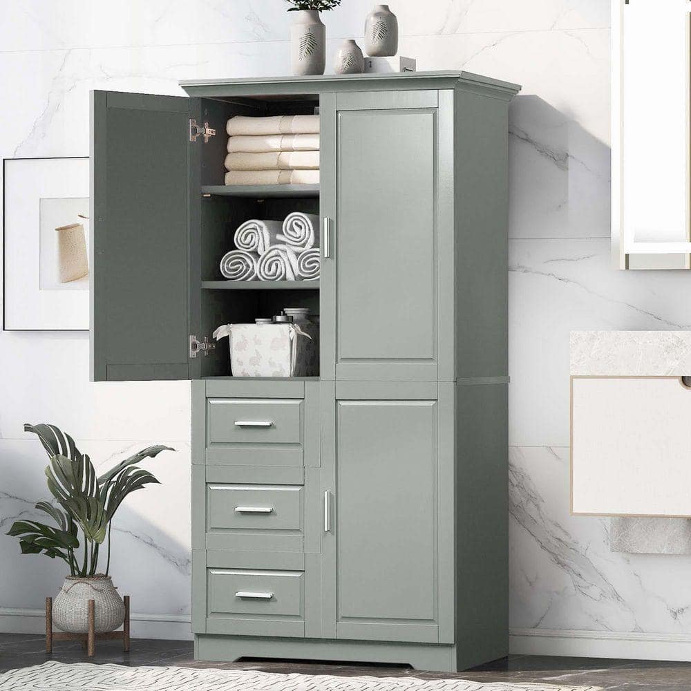 XUJMK 33 in. W x 20 in. D x 62 in. H Gray Wooden Freestanding