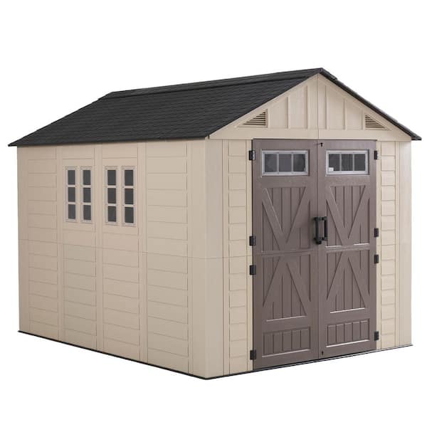 8 ft. W x 10 ft. D Outdoor Gray Resin Storage Plastic Shed with Lockable Door and Floor (80 sq. ft.)
