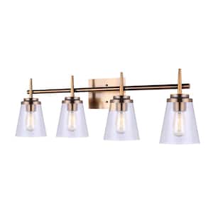 Perla 32.25 in. 4-Light Gold Vanity Light with Clear Glass Shade
