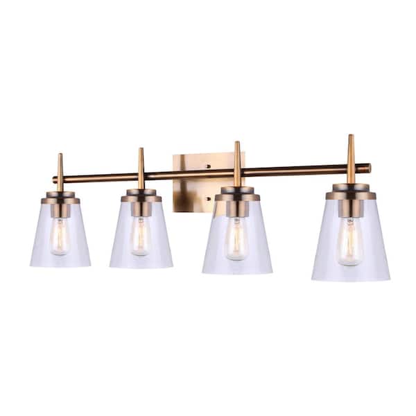 CANARM Perla 32.25 in. 4-Light Gold Vanity Light with Clear Glass Shade