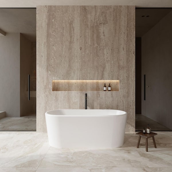 Ursula 67 in. Acrylic Flatbottom Bathtub in White with Polished Chrome Trim and Matte Black Faucet