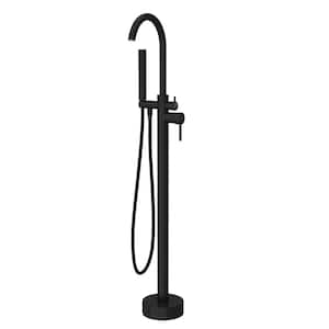 Single-Handle Freestanding Tub Filler Floor Mount Bathtub High Flow Rate Shower Faucets with Hand Shower in Black