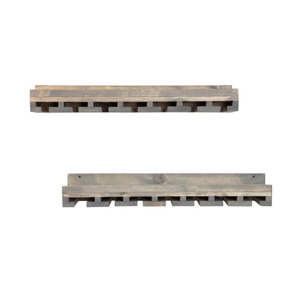 Intrinsic Haven Rustic Luxe 0-Bottle 30 in. Gray Pine Wood Hanging Stemware Storage Wine Rack