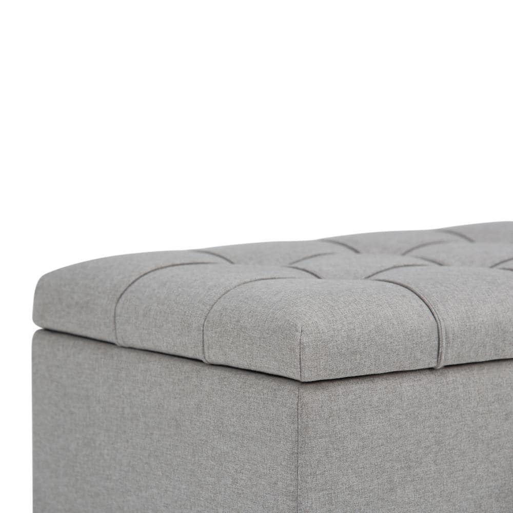 Dove Gray Tufted Rectangular Wood Storage Ottoman Bench