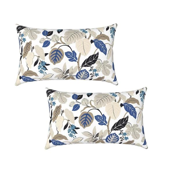 Beige Breeze Leaves Rectangular Outdoor Bolster Pillow with Inserts 2-Pack