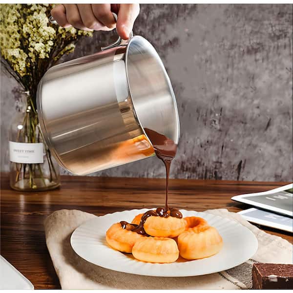 Stainless Steel Stock Pot, 1.5 qt. Capacity, with Pour Spout and Glass Lid, Induction Compatible, for Sauce, Gravy