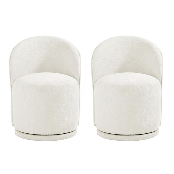 Beige Chenille Fabric Swivel Dining Side Chair (Set of 2)