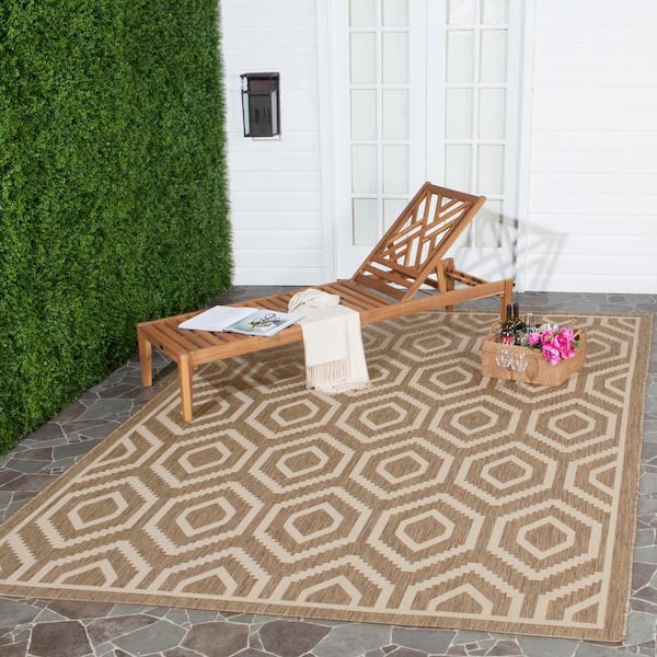 Courtyard Brown/Bone 8 ft. x 8 ft. Square Geometric Indoor/Outdoor Patio  Area Rug