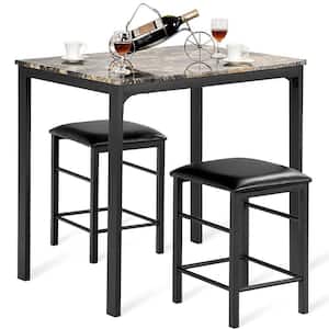 3-Piece Counter Height Dining Set Faux Marble Table Top