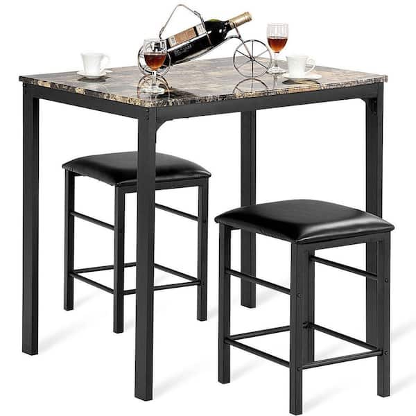 SUNRINX 3-Piece Counter Height Dining Set Faux Marble Table Top
