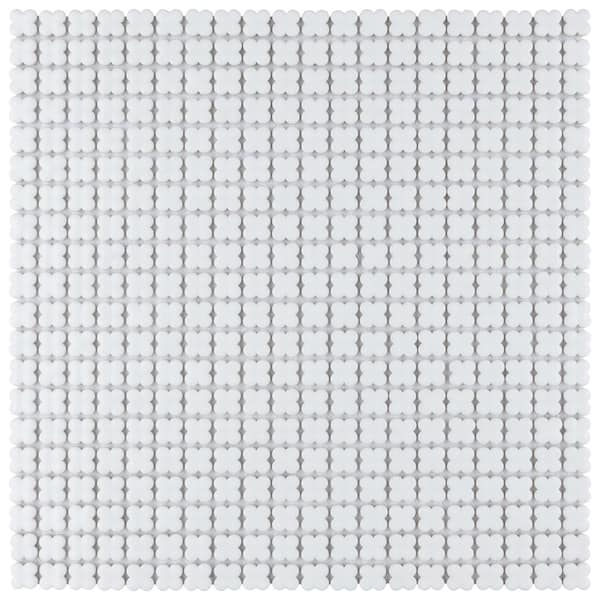 Merola Tile Fioretti Glossy Blanco 6 in. x 6 in. Ceramic Mosaic Take Home Tile Sample