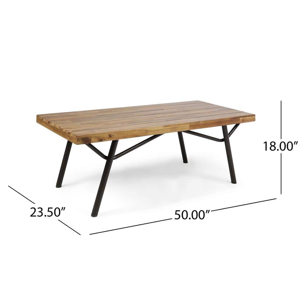 Acacia Wood and Black Iron Outdoor Coffee Table
