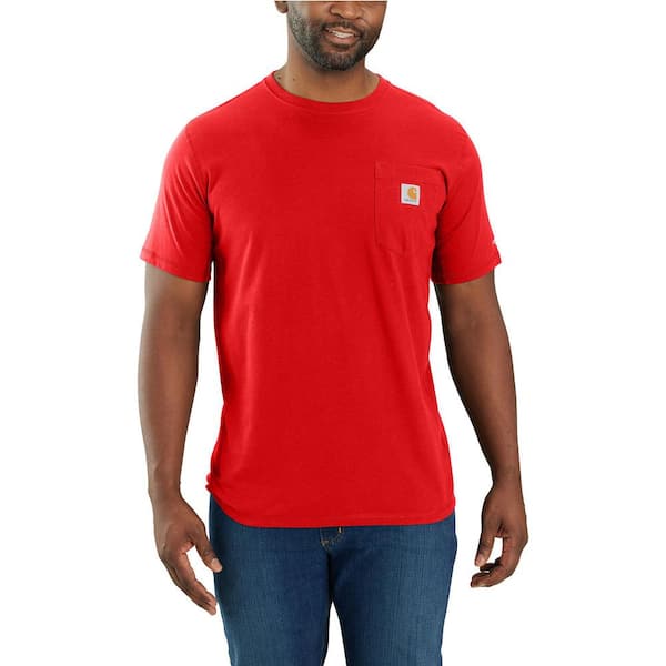 Carhartt Men's Medium Fire Red Cotton/Polyester Force Relaxed Fit Midweight Short-Sleeve Pocket T-Shirt