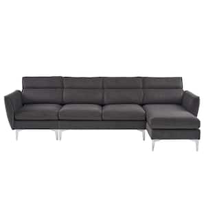 112.2 in. Slope Arm 3-Piece Velvet L-shaped Sectional Sofa in. Gray