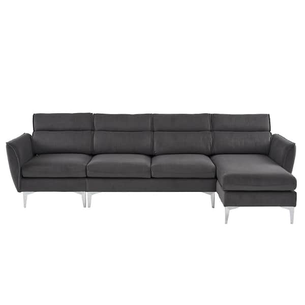 Karl home 112.2 in. Slope Arm 3-Piece Velvet L-shaped Sectional Sofa in. Gray