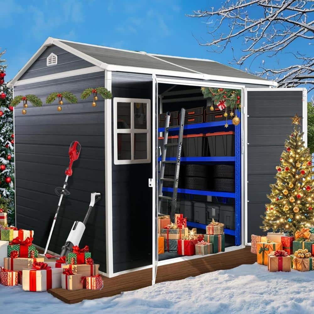 8 x 6 ft. Outdoor Resin Garden Shed with Floor and 2 Windows, Patio Outdoor