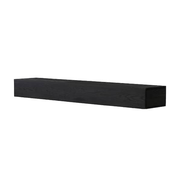 9 in. W x 60 in. D Western Red Cedar Wood Fireplace Mantel Decorative Wall Shelf, Wall-Mounted & Floating Shelf, Black