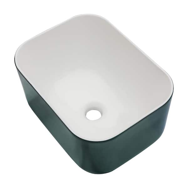 Sarlai Matte Green Ceramic Rectangular Counter top Vessel Sink Single Bowl for Bathroom