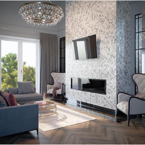 Gray Beige 11 in. x 12.6 in. Herringbone Matte Finished Glass Mosaic Tile (9.63 sq. ft./Case)