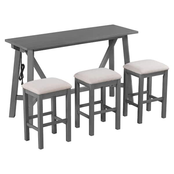 Nestfair Gray 4-Piece Dining Table with 3 Upholstered Stools