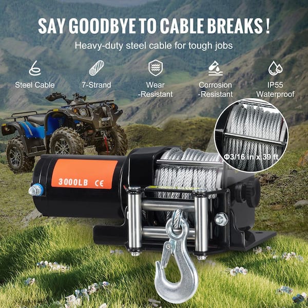 SKYSHALO Electric Winch, 3000 lbs. Line Pull Capacity, 12V DC ATV