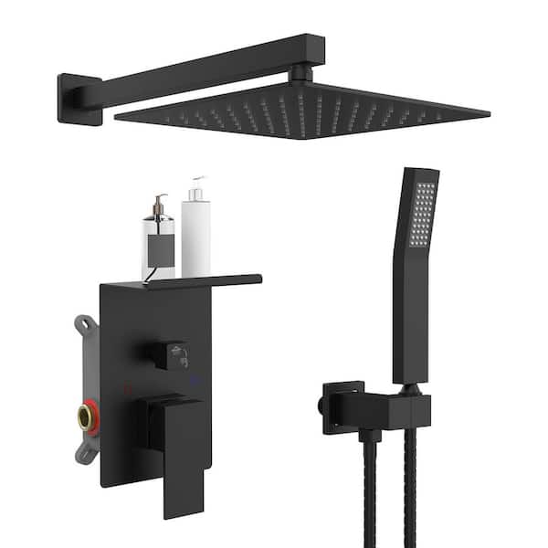 Zalerock Rainfall Single Handle 1-Spray Shower Faucet ‎2.2 GPM with Square 10 in. Shower Head, Pressure Balance in Black
