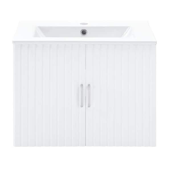 Boosicavelly 24 in. W x 18 in. D x 19 in. H Single Sink Floating Bath Vanity in White with White Ceramic Top