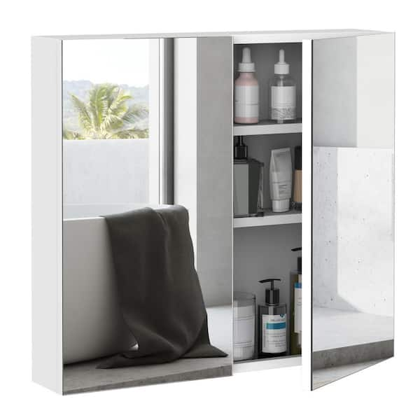 24 in. W x 22 in. H Rectangular Stainless Steel Wall Mounted Medicine Cabinet with Mirror