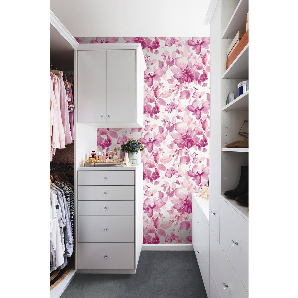 Pink Floral Watercolor Self-Adhesive Vinyl Wallpaper