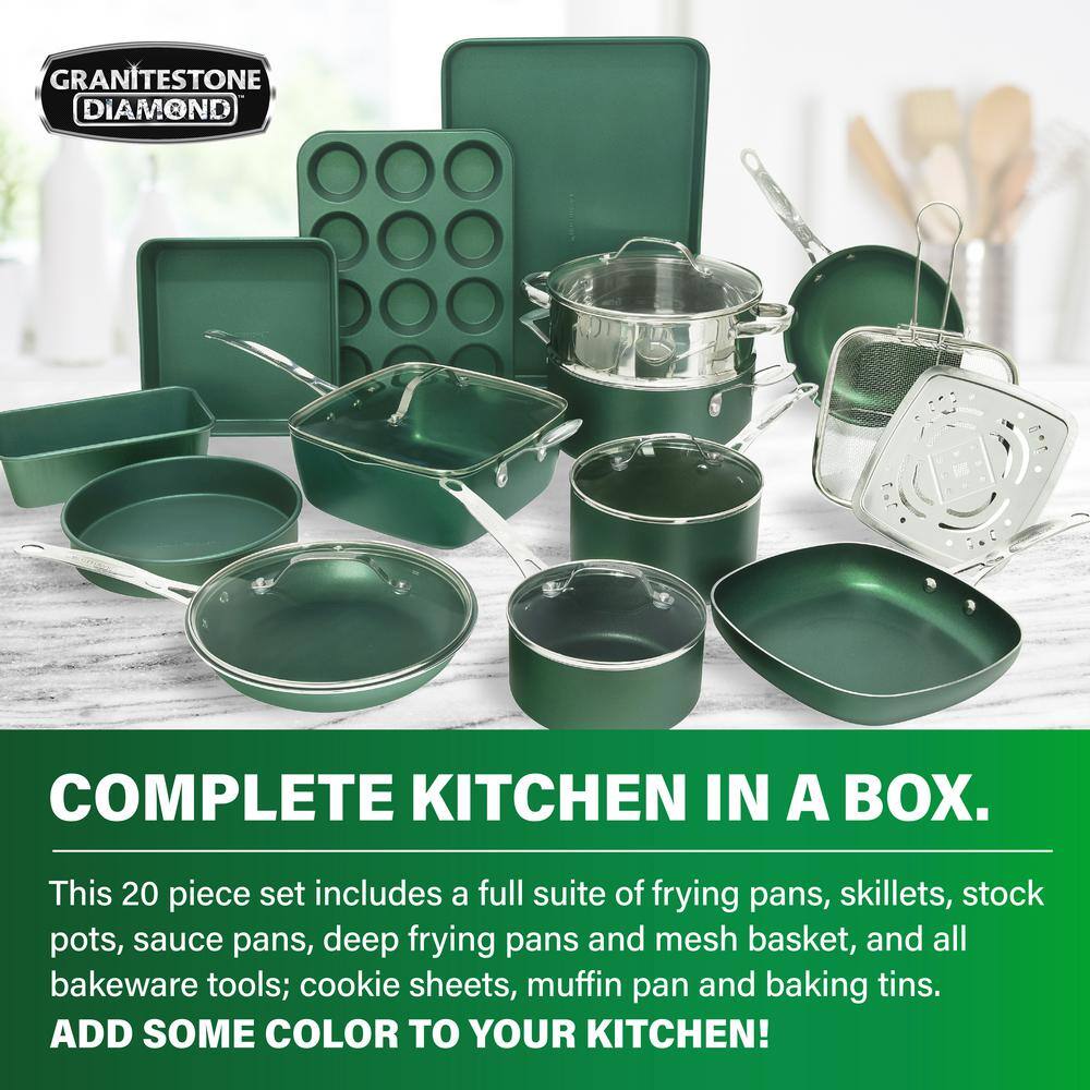 Emerald Green Nonstick Aluminum 20-Piece Cookware and Bakeware Set