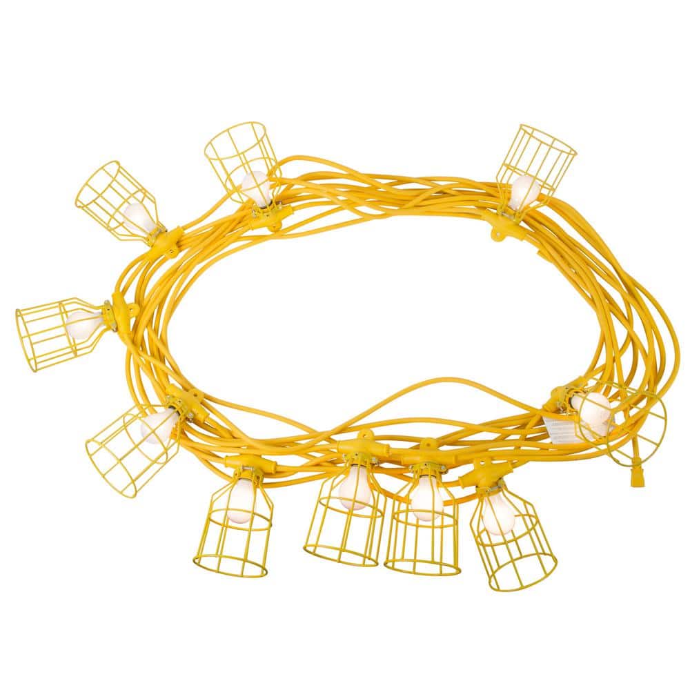 50 Foot, 100 Ft Temporary Lighting String Lights and Birdcage,NEMA 5-15P  Linkable Construction, NEMA 1-15P Non-linkable Yellow - Cablesgo