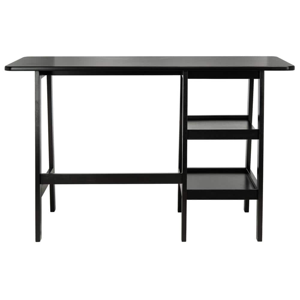 Matte Black Solid Wood Writing Desk with Shelves