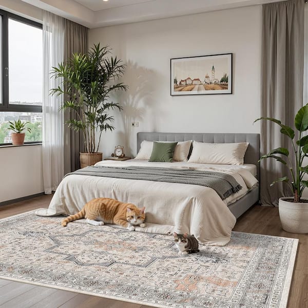 9 ft. x 12 ft. Indoor Machine Washable Rug Soft Gray