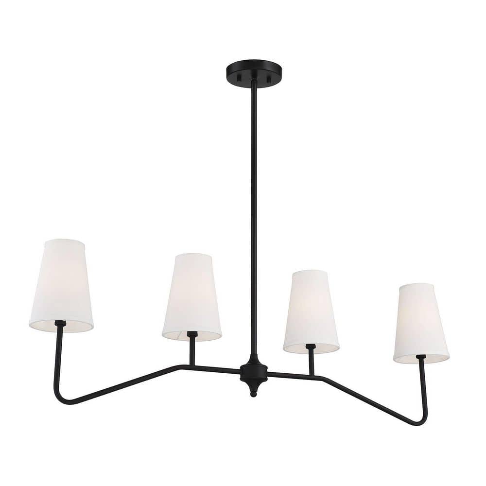 Matte Black 4-Light Linear Pendant Chandelier with White Shades