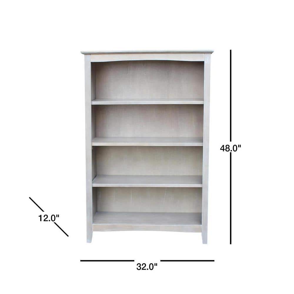 Transitional 48" Adjustable Gray Wood Shaker Bookcase
