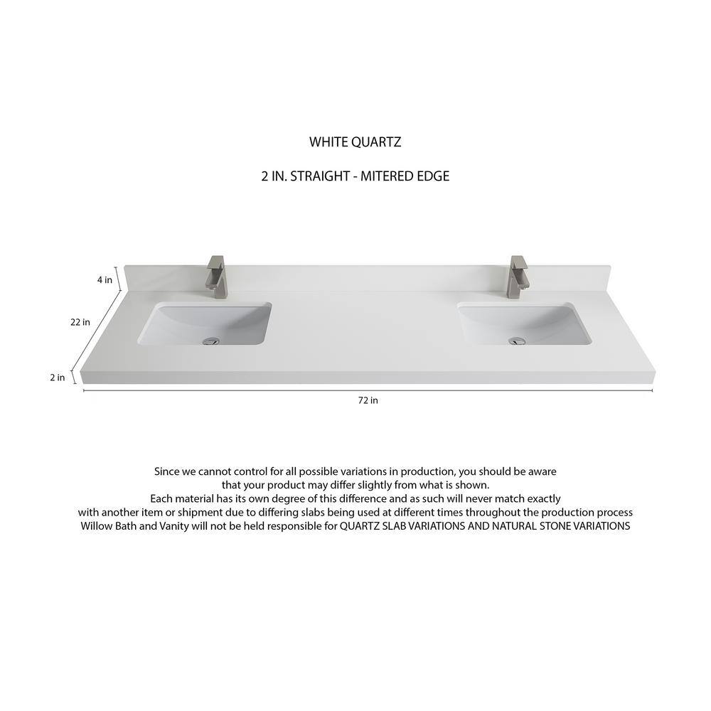 Parker 72" White Solid Wood Double Sink Vanity with Quartz Top